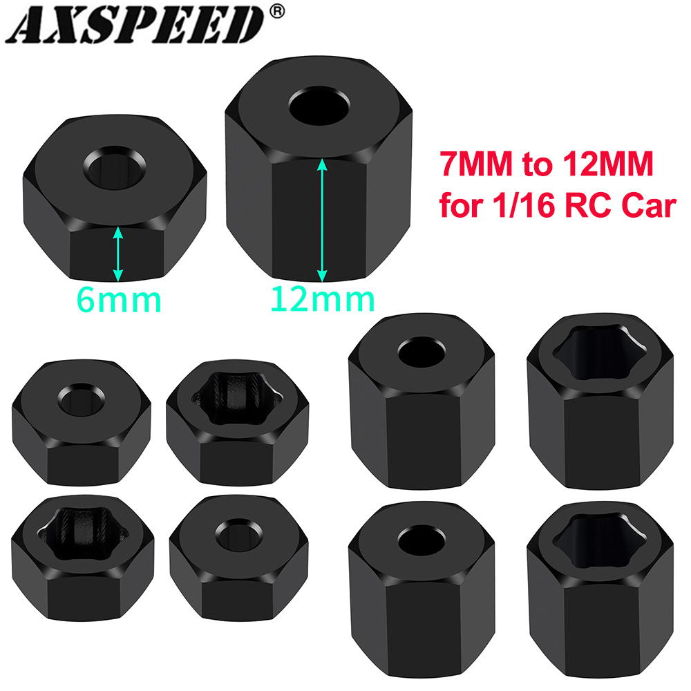 Wheel Hex Adapter - AXSPEED 4Pcs Aluminum 7mm to 12mm