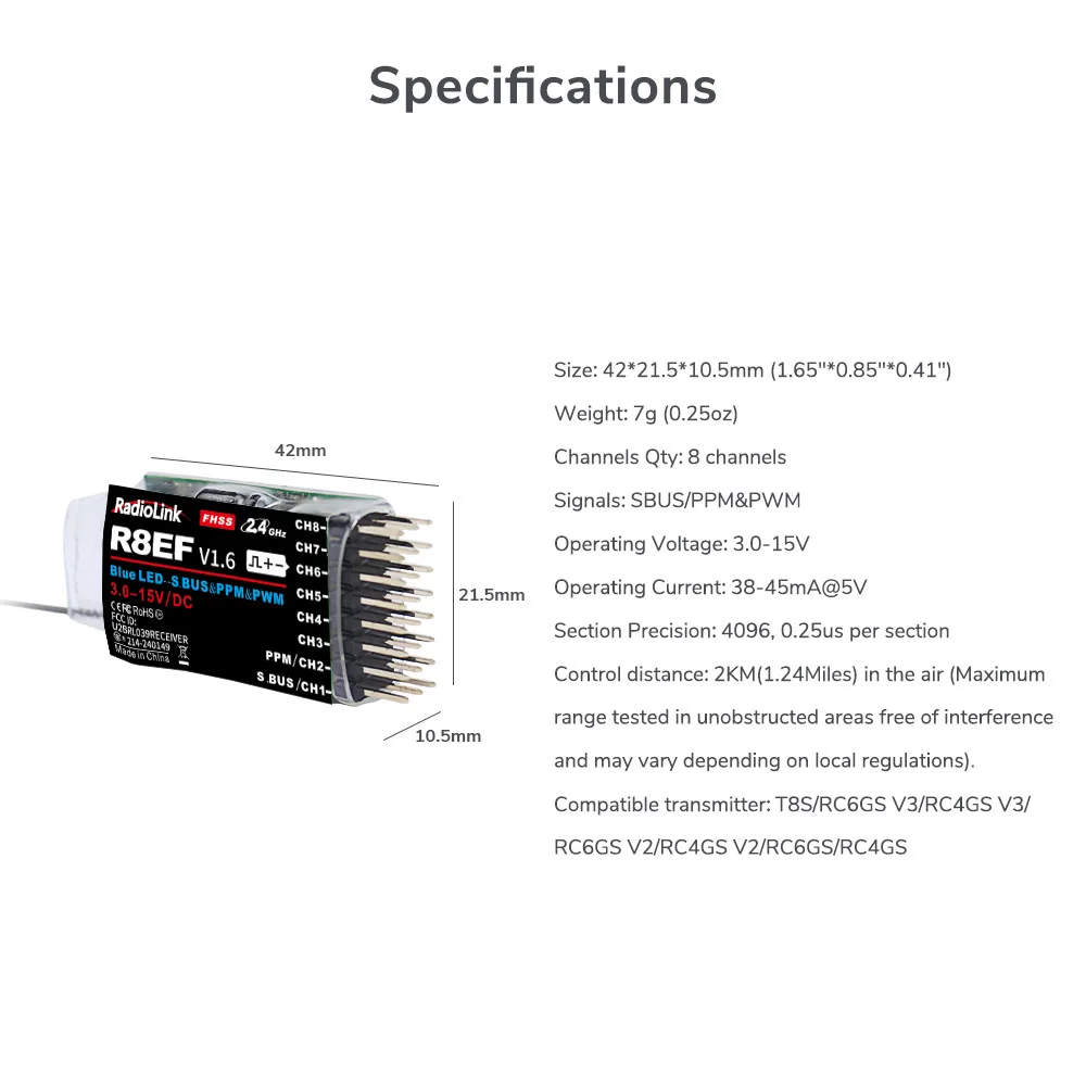 Radiolink R8EF Receiver 2.4G 8 - Receiver Sbus 8Ch บทวิจารณ์และราคา